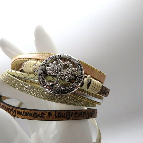 Teacher Bracelet Multi Layered Leather Wrap Beads Inspirational Quote Tree Charm - Picture 6 of 14